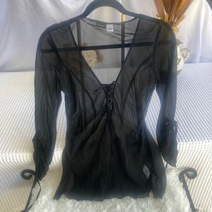 Black long sleeve sheer teddy